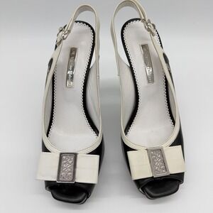Authentic Marino Fabiani Slingback Heels Size 38 Black White Platform Italy